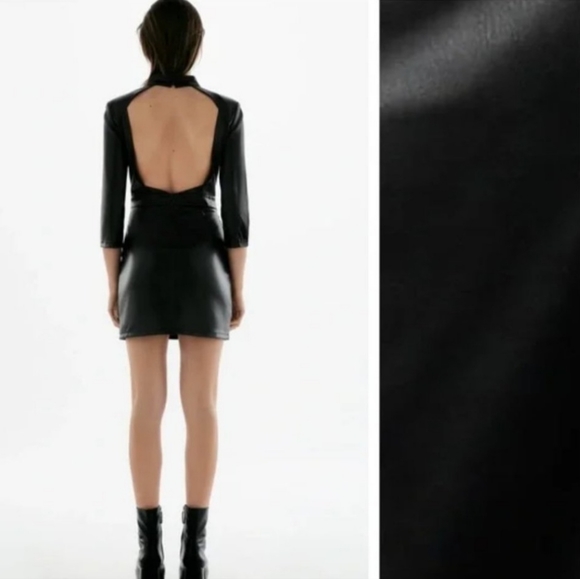 NWT Zara Faux Leather Cutout Back Mini Dress, Size M - Picture 5 of 10